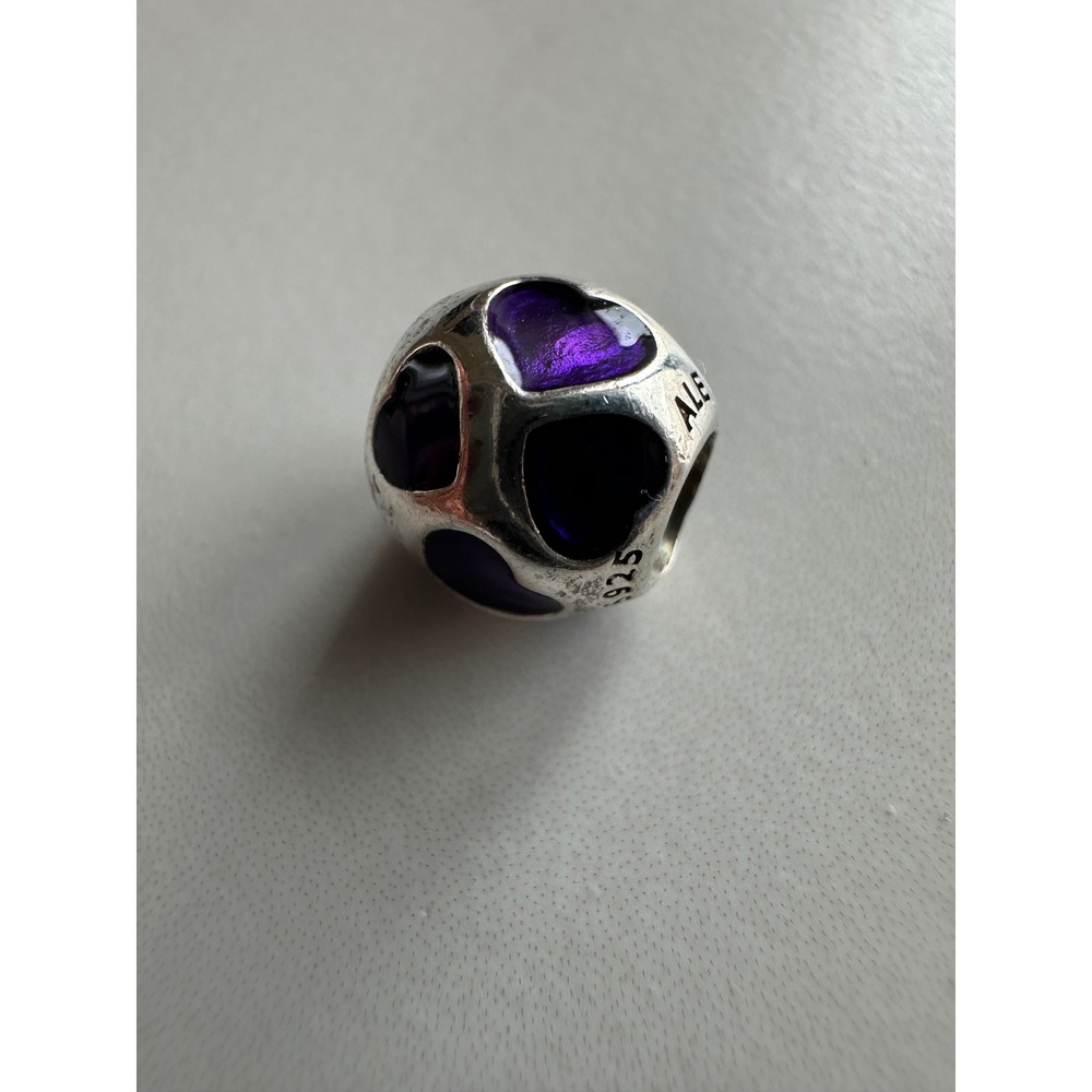 Pandora Sterling Silver Purple Enamel Heart Charm Bead ALE S925 Love Heart